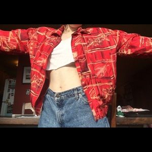 sick retro red print bomber jacket